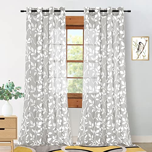 XTMYI Hellgrau Weiß Fenstervorhänge für Wohnzimmer 213 cm Länge 2 Paneele Set Ösen Voile Vorhänge Blatt Blumendruck Design Gestreift Gemustert Durchscheinende Vorhänge Paneele für Schlafzimmer 213 cm XTMYI Hellgrau Weiß Fenstervorhänge für Wohnzimmer 213 cm Länge 2 Paneele Set Ösen Voile Vorhänge Blatt Blumendruck Design Gestreift Gemustert Durchscheinende Vorhänge Paneele für Schlafzimmer 213 cm von XTMYI