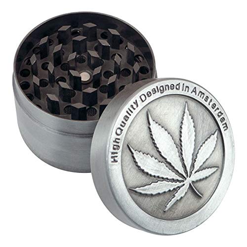 XXL GRINDER Alu Crusher Tabak Gewürz Kräuter Mühle Schaber Aluminium FEIN Sieb 50mm (Grau) von XTRAFAST