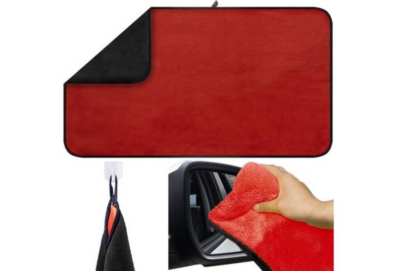 XTROBB XXL Mikrofaser Autotrocknungstuch Saugfähig, Kratzfrei, Waschbar Mikrofasertuch (60x90 cm, Mikrofaser-Trockentuch für Autos, langlebig, absorbierend, Mikrofaser-Autotrocknungstuch, Größe 60 x 90 cm, Farbe: Rot/Schwarz, Hochwertige Mikrofaser, 60 x 90 cm, keine Kratzer, Aufhängeschlaufe) von XTROBB