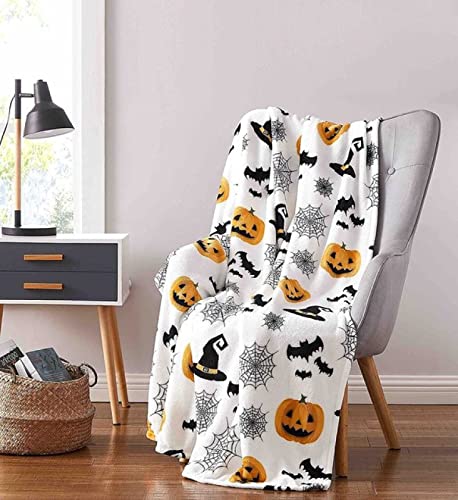 Halloween-Überwurfdecke Laterne Kürbisse Mit Candy Corns Aufdruck Auf Weichem Flanell Für Schlafsofa Couch Stuhl-150X125CM von XTSC