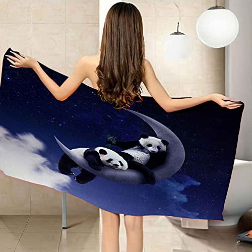 XTSEDL Mikrofaser Strandtuch Groß 100x200cm Badetuch Schnelltrocknend Strandtücher Mond Panda Handtuch Strand Erwachsene Badetuch für Männer Damen von XTSEDL