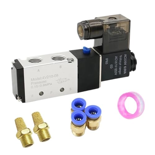 4V210-08 Pneumatic Electric Solenoid Valve 5 Way 2 Position Control Air Gas Magnetic 12V 24V 110V 220V Coil Volt(4V210-08 w PC8-02,DC12) von XTSQUHPNH