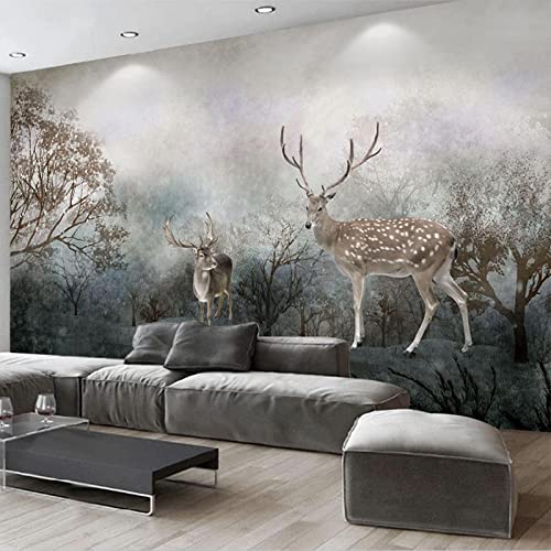 XTSWallpaper Fototapete 3D Effekt 300X200Cm Pflanzen Tiere Elche Vlies Tapete Moderne Wandtapete Wandbild Hintergrundbild Wanddeko Für Wohnzimmer Schlafzimmer Küche Büro Flur Dekoration von XTSWallpaper