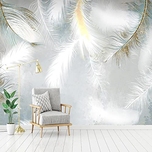 XTSWallpaper Weiß Stilvoll Gefiedert 360X250Cm Selbstklebendes Wandbild 3D Wandtattoo Wandsticker Schlafzimmer Wanddeko Wandaufkleber Wohnzimmer Tapete Wasserdichtes Pvc Wandbild Hintergrund von XTSWallpaper