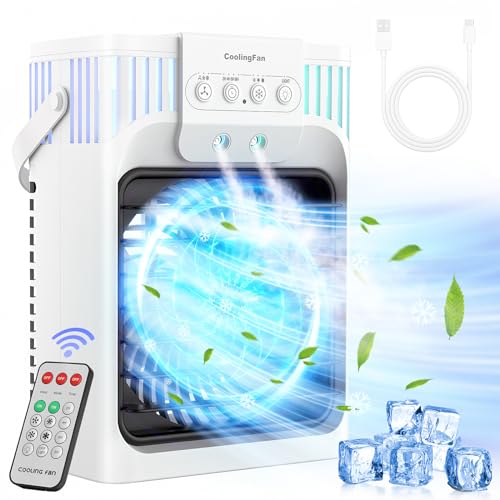 XTTANK 1200ml Mobile Klimaanlage mit Fernbedienung, 5 in 1 Mobiles Klimagerät, 3 Geschwindigkeiten, 3 Nebelmodi, Mini Klimaanlage mit 7 Farben Licht, 2-8H Timer, Tragbarer Klimaanlage für Zimmer/Büro von XTTANK