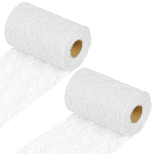 XTUDOU® 2 Stück TischläUfer Weiß 15cm×22m, TischläUfer Hochzeit, Retro Spitze Tischband Geeignet für Hochzeitsdekoration, Feste, Tischdekoration, Taufe von XTUDOU