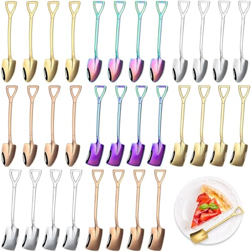 XTUDOU 32 Stück Edelstahl Spatenlöffel, Schaufel form Tee Kaffee Zucker Löffel, Spitzlöffel Dessert Spoons Teaspoons Spatenlöffel Edelstahl Eignen Sich für Kaffee zu Hause Teehäuser (Vierfarbig) von XTUDOU