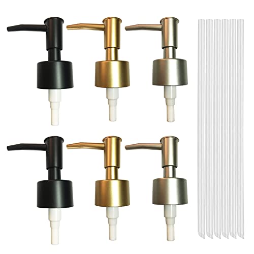 XTUDOU 6 Stück Pumpspender Aufsatz, Kunststoff Seifenspender Pumpkopf mit Rohr Seifenpumpe für 25 mm Gewinde Flasche Seifenspender für Küche, Badezimmer, Hotels (Gold/Silber/Schwarz) von XTUDOU