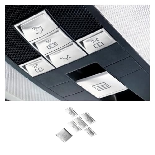 XTVKFWJAB Autodach Schiebedach Leselicht Tasten Aufkleber Dekoration Abdeckung Verkleidung Zubehör Kompatibel mit Benz GLK CE Klasse X204 W204 W212(Silver 6PCS) von XTVKFWJAB