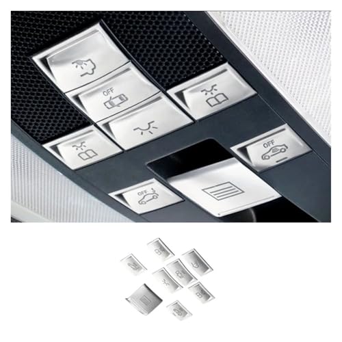XTVKFWJAB Autodach Schiebedach Leselicht Tasten Aufkleber Dekoration Abdeckung Verkleidung Zubehör Kompatibel mit Benz GLK CE Klasse X204 W204 W212(Silver 8pcs) von XTVKFWJAB