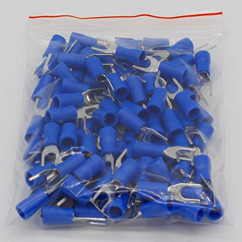 SV2-4 Blue Furcate Cable Wire Connector 100PCS/Pack Furcate Pre-Insulating Fork Spade 16-14AWG Wire Crimp Terminals SV2.5-4 SV von XTVVTODJXT