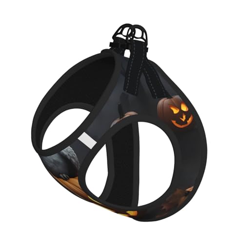 Halloween-Hundegeschirr, Motiv: Eule, Geist, Kürbis, reflektierend, Haustierweste, Welpengeschirr, Leine-Set, für Spaziergangstraining von XTYGETY