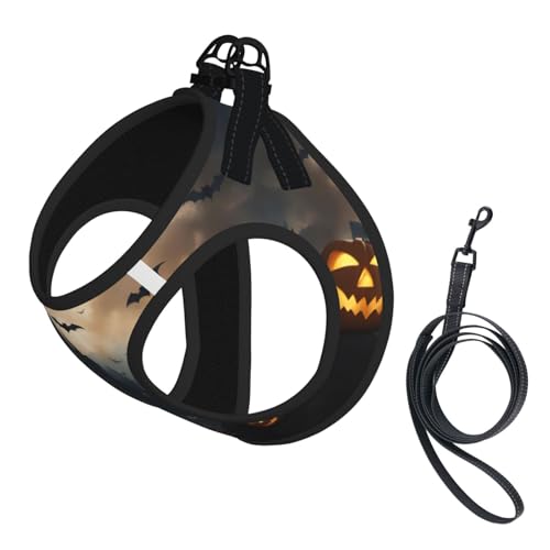 Halloween-Hundegeschirr, fliegende Fledermäuse, 3 Drucke, reflektierend, Haustierweste, Welpengeschirr, Leine-Set, für Spaziergangstraining von XTYGETY