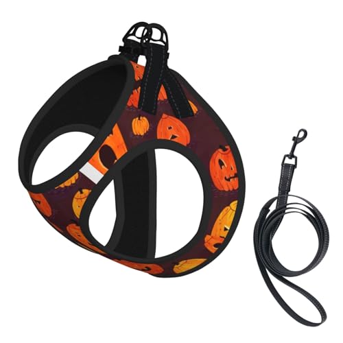 Hundegeschirr mit Halloween-Kürbis-Druck, reflektierend, Haustierweste, Welpengeschirr, Leine-Set, für Spaziergangstraining von XTYGETY