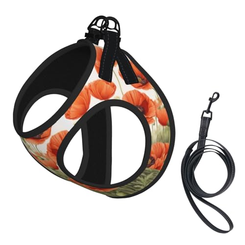 Hundegeschirr mit Mohnblumen-Aufdruck, reflektierend, Haustierweste, Welpengeschirr, Leine-Set, für Spaziergangstraining Hundegeschirr mit Mohnblumen-Aufdruck, reflektierend, Haustierweste, Welpengeschirr, Leine-Set, für Spaziergangstraining von XTYGETY