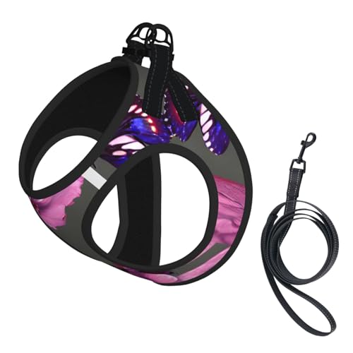 Hundegeschirr mit Schmetterlings-Blumendruck, reflektierend, Haustierweste, Welpengeschirr, Leine-Set, für Spaziergangstraining von XTYGETY