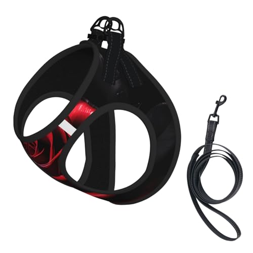 Hundegeschirr mit rotem und Rosen-Aufdruck, reflektierend, Haustierweste, Welpengeschirr, Leine-Set, für Spaziergangstraining von XTYGETY