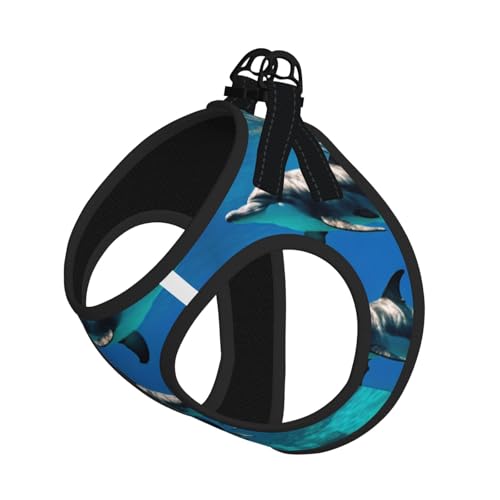 Lustiges Hundegeschirr mit Delfin-Druck, reflektierend, Haustierweste, Welpengeschirr, Leine-Set, für Spaziergangstraining von XTYGETY