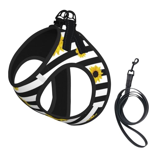Stilvolles Hundegeschirr mit Sonnenblumen-Aufdruck, reflektierend, Haustierweste, Welpengeschirr, Leine-Set, für Spaziergangstraining von XTYGETY