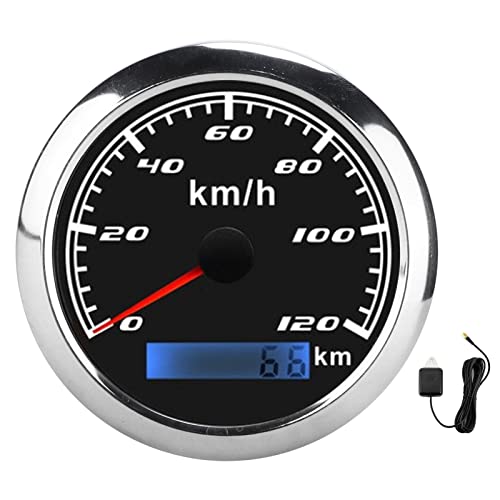 XTevu Tachometer-Kilometerzähler GPS-Messgerät-Kit, IP67 9 VDC Universeller GPS-Tachometer-Kilometerzähler, 0 120 km h 0 999999 km IP67 9 VDC für PKW-LKW-Boote (Black Dial) von XTevu