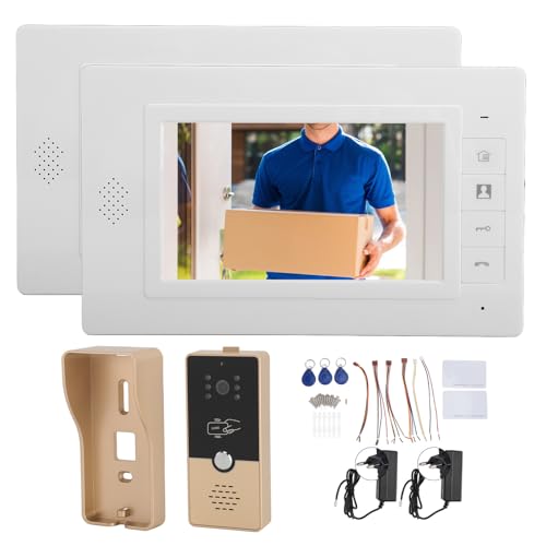 XTevu -Tür Telefon, verdrahtetes Video -Gegenrechtssystem mit 7 Zoll Farbbildschirm und 120 ° Winkelobjektiv, Regenschutz -Intercom -Kit für Villa Apartment (Gold) von XTevu