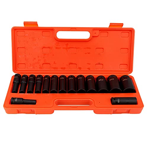 Xtevu Impact Socket Set, Deep Socket 1 2 Zoll 15 PCs kompatibel mit 10-32 mm Garagen-Werkzeug Workshop-Set von XTevu