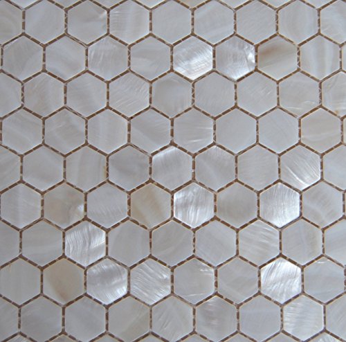 XUAN Perlmutt Mosaikfliesen Flussbett Natur Perlmuschel Mosaik Hexagon Weiß von XUAN