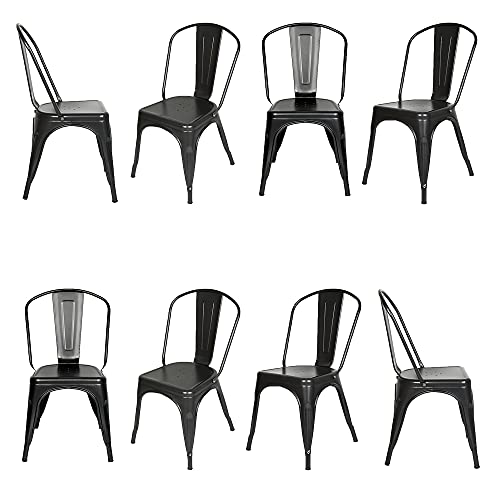 Esszimmerstühle in Metall 8er Set Küchenhocker Wohnzimmerstuhl mit Rückenlehne Niedriger Hocker 43×46×85cm, Schwarz von XUANYU