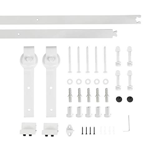 XUANYU 200 cm/6,6 FT Robustes Schiebetür Komplettset aus Kohlenstoffstahl Schiebetürbeschlag ohne Tür Schiene Laufschienen mit 2 Rollen für Scheunentor, Küchentür, Raumtrenner (Weiß Klassisch) von XUANYU