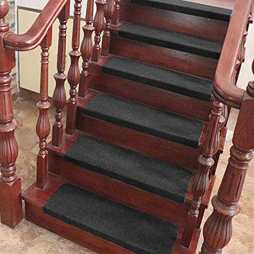 XUANYU 15 Stück Stufenmatten Treppen-Antirutschmatten-Set Treppenteppich Selbstklebend, Optionale Farbe, 65×21 cm (15 Stück Rechteck, Schwarz) von XUANYU