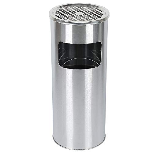 XUANYU 1er/2er-Set 30 liter Mülleimer mit Aschenbecher Standaschenbecher für Draußen Herausnehmbarem Abfalleimer aus Edelstahl Ø25×60 cm (1er-Set Silber) von XUANYU