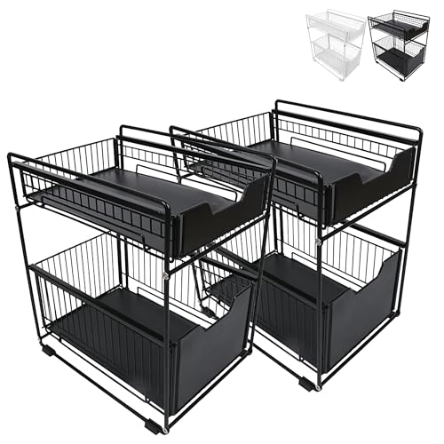 XUANYU 2 Ebenen Aufbewahrung unter der Spüle, Organizer, Haushaltsschrank aus Metall, Schieberegal für Küche, Badezimmer, Wohnzimmer, Schwarz, 28,2 x 37,4 x 44 cm x 2 XUANYU 2 Ebenen Aufbewahrung unter der Spüle, Organizer, Haushaltsschrank aus Metall, Schieberegal für Küche, Badezimmer, Wohnzimmer, Schwarz, 28,2 x 37,4 x 44 cm x 2 von XUANYU