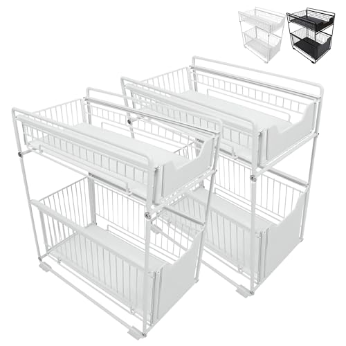 XUANYU 2 Ebenen Aufbewahrung unter der Spüle, Organizer, Haushaltsschrank aus Metall, ausziehbares Regal für Küche, Badezimmer, Wohnzimmer, Weiß, 28,2 x 37,4 x 44 cm x 2 XUANYU 2 Ebenen Aufbewahrung unter der Spüle, Organizer, Haushaltsschrank aus Metall, ausziehbares Regal für Küche, Badezimmer, Wohnzimmer, Weiß, 28,2 x 37,4 x 44 cm x 2 von XUANYU