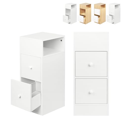 XUANYU 2 schmale Nachttische mit 2 Schubladen und 2 offenen Fächern, Beistelltisch für Schlafzimmer, Wohnzimmer, Büro (weiß) von XUANYU