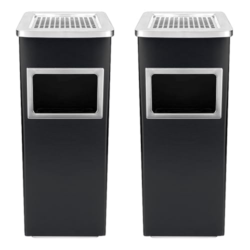 XUANYU 2er-Set 30 liter Mülleimer mit Aschenbecher Standaschenbecher für Draußen Herausnehmbarem Abfalleimer aus Edelstahl Rechteckig (Schwarz-2 er, Rechteckig 24×24×60 cm) von XUANYU
