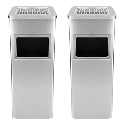 XUANYU 2er-Set 30 liter Mülleimer mit Aschenbecher Standaschenbecher für Draußen Herausnehmbarem Abfalleimer aus Edelstahl Rechteckig (Silber-2 er, Rechteckig 24×24×60 cm) von XUANYU
