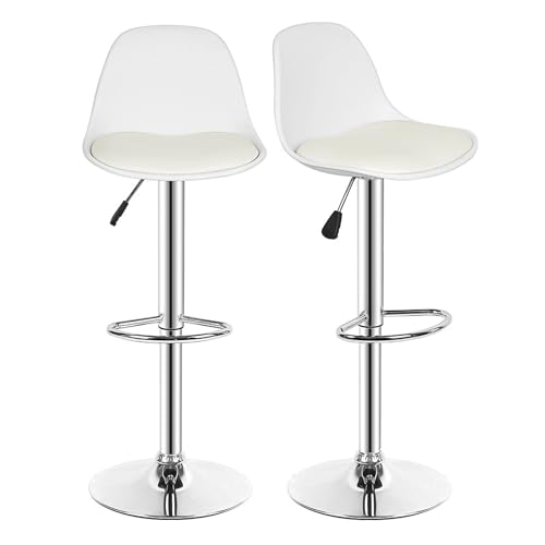 XUANYU 2er Set Klassisch Barhocker aus Polypropylen Ergonomischer Barhocker mit Rückenlehne Höhenverstellbare ca. 60-80 cm Hoch Küchenhocker für Küche Bar Zuhause, 37×33×(83–103) cm, Weiß-Silber von XUANYU