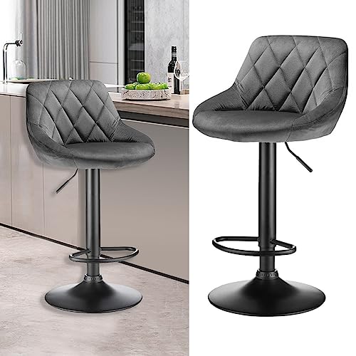 XUANYU 4er Set Barhocker aus Samt Höhenverstellbare 63-83 cm Barstühle 360° Drehstuhl Küchenstühle mit Rückenlehne und Fußstütze Tresenhocker für Küche, Theke, Bar (Dunkelgrau) von XUANYU