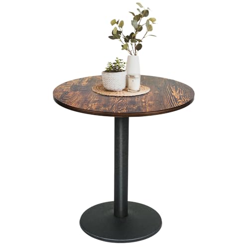 XUANYU φ60 cm Küchentisch, rund, Höhe 72 cm, Esstisch für 4 Personen, Bistro-/Esstische/Wohnzimmer (Braun-Schwarz φ60 x 72 cm, Holzmaserung) von XUANYU