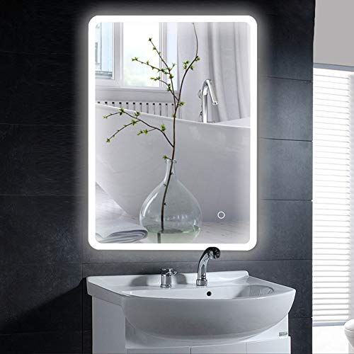 XUANYU Badspiegel mit LED Beleuchtung Badezimmerspiegel mit Touch-Schalter LED Wandspiegel Anti-Beschlag Dekorative Wandspiegel Rechteckig F 50×70cm (19,69''×27,56''), 22W, Kaltweiß 6400K+/-300K von XUANYU