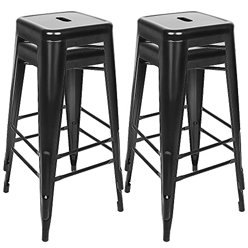 XUANYU Barhocker Metall Set Stapelbarer Hocker Hohe Küchenstühle, Schwarz, 42×42×76 cm, 4er-Set von XUANYU