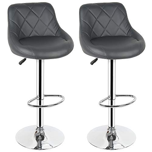 XUANYU Barhocker Set 2er Barstuhl Kombination Höhenverstellbare (53-73) cm Barhocker aus PU und Verchromtes Metall Hohe-Küchenstühle mit Rückenlehne und 360° Gedreht (Grau) von XUANYU