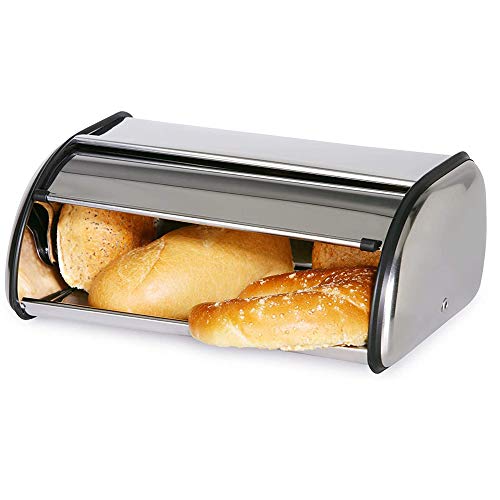 XUANYU Brotkasten Stahl mit Deckel 44 × 27 × 18 cm, Silber CW269803 von XUANYU