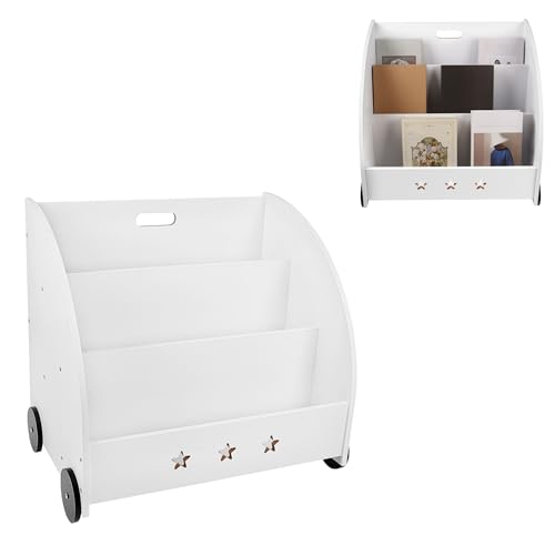 XUANYU Bücherregal für Kinder mit Rädern, Bücherregal zur Aufbewahrung von Spielzeug / Buch, kleines Montessorianisches Bücherregal, 3 Ebenen, Weiß, 60 x 40 x 57 cm XUANYU Bücherregal für Kinder mit Rädern, Bücherregal zur Aufbewahrung von Spielzeug / Buch, kleines Montessorianisches Bücherregal, 3 Ebenen, Weiß, 60 x 40 x 57 cm von XUANYU