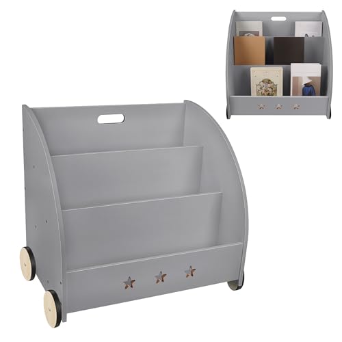 XUANYU Bücherregal für Kinder mit Rädern, Bücherregal zur Aufbewahrung von Spielzeug / Buch, kleines Montessorianisches Bücherregal, 3 Ebenen, grau, 60 x 40 x 57 cm XUANYU Bücherregal für Kinder mit Rädern, Bücherregal zur Aufbewahrung von Spielzeug / Buch, kleines Montessorianisches Bücherregal, 3 Ebenen, grau, 60 x 40 x 57 cm von XUANYU