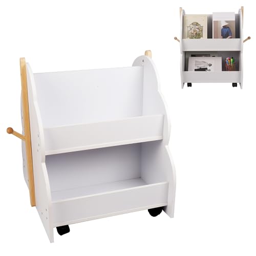 XUANYU Bücherregal für Kinder mit Rädern, Bücherregal zur Aufbewahrung von Spielzeug / Buch, kleines Montessorianisches Bücherregal mit 4 Ebenen, weiß, 50 x 54 x 61 cm XUANYU Bücherregal für Kinder mit Rädern, Bücherregal zur Aufbewahrung von Spielzeug / Buch, kleines Montessorianisches Bücherregal mit 4 Ebenen, weiß, 50 x 54 x 61 cm von XUANYU