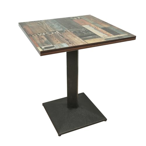 XUANYU Esstisch für 4 Personen, industrielle Küchentische aus Holz und Eisen, quadratischer Tisch für Bar, Bistro, Esszimmer, Küche und Wohnzimmer (Braun-Schwarz φ60 x 75 cm, Holzboden) von XUANYU