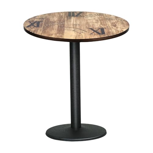 XUANYU Esstisch für 4 Personen, industrielle Küchentische aus Holz und Eisen, runder Tisch für Bar, Bistro, Esszimmer, Küche und Wohnzimmer (Braun-Schwarz φ70 x 72 cm, römische Zahlen) von XUANYU