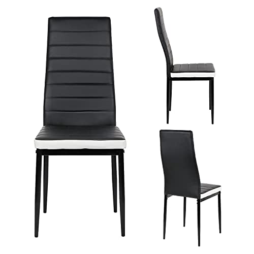 XUANYU Esszimmerstühle mit Hoher Rückenlehne Bis 120 kg Belastbar, Kunstleder Sitz und Stahl Gestell, Küchenstühle Set, Esszimmerstuhl Set, Stühle für Esszimmer, Küche (4, Schwarz-weiß, 40×39×98 cm) von XUANYU