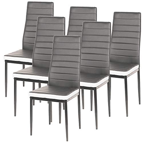 XUANYU Esszimmerstühle mit Rückenlehne Küchenstuhl Wohnzimmer stühle aus PU, 40×39×98 cm, 6er-Set Grau-weiß Stühle von XUANYU